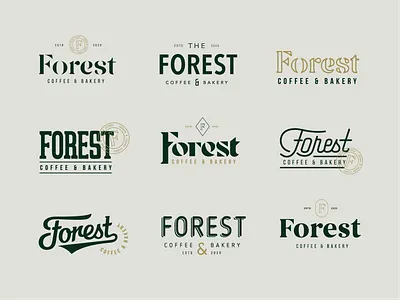 Forest Coffee & Bakery Type Explorations brand brand identity branding cafe coffee lettering logo logo mark logotype monogram stamp typography visual identity