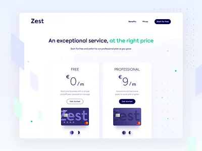 Zest • Top of the pricing page bank bank card banking banking app branding clean corporate credit card desktop finance fintech freelance hero money online bank price pricing pricing page startup uiux