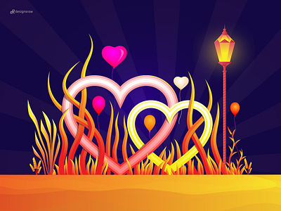 Happy Valentine Day color illustration design gradient hearts hero image illustration lampost landing page illustration leaf love lovely natural wallpaper