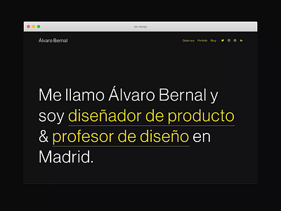 Personal website, portfolio 2020 dark mode dark ui landing page madrid personal web portfolio product design responsive spain squarespace web web design works