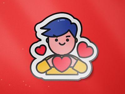 Love Sticker boy character design drawing illustration love lovely lover print proposal red sticker valentine valentine day