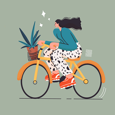 Ride on! character flat flower girl graphic illustration illustrator vector vector illustration woman