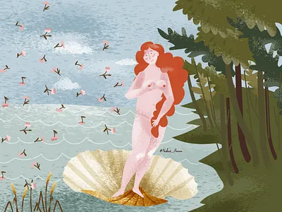 he Birth of Venus bloom character flat flower green illustration nature vector