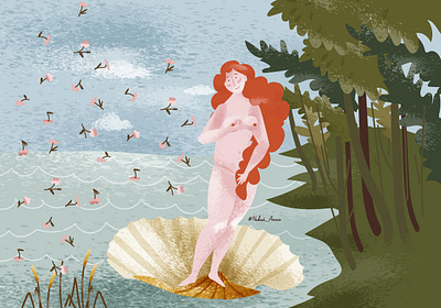 he Birth of Venus bloom character flat flower green illustration nature vector