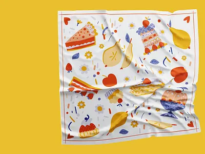 Scarf 'Cakes' berry bloom cake design flower illustration nature pattern print scarf textile vector