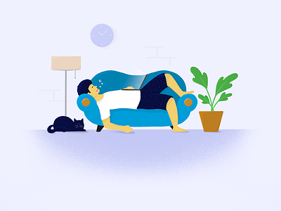 'Working' from Home 2d art cat design flat home illustration plants procreate sleep ui ux work