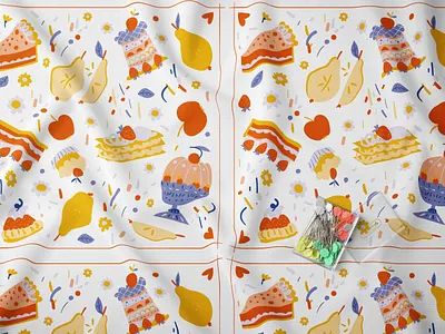 Fabric 'Cakes' apple berry bloom cakes design fabric flower illustration nature textile vector