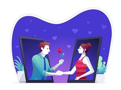 Today’s dating app couple i̇llustration love lover match online technology valentines day vector