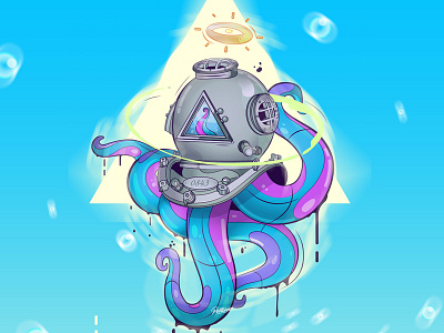 Lost at the Helm illustration ocean octopus sea