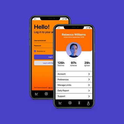 TIME - app concept app app concept app design application blue concept digital design mobile orange profile page profile screen screen simplicity time typography ui ui design