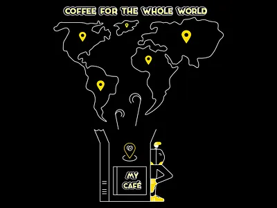 Coffee For The Whole World coffee bean coffee break dark design details flat illustration minimalistic shot yellow