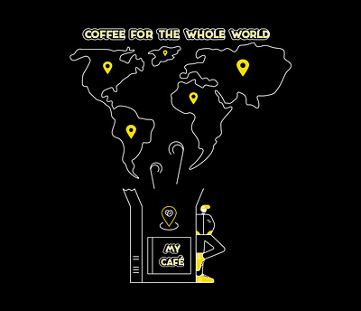 Coffee For The Whole World coffee bean coffee break dark design details flat illustration minimalistic shot yellow