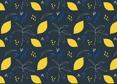 Floral seamless pattern - Lemons dark doodle floral illustration lemon pattern procreate seamless yellow