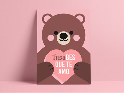 Grizzly Tusa bear card cute flat gift greeting card grizzly bear heart love tusa valentines day vector