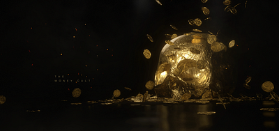 THE MONEY CULT 3d 3d artist cinema 4d design design art feel film gold money reality redshift skull title design title sequence titles