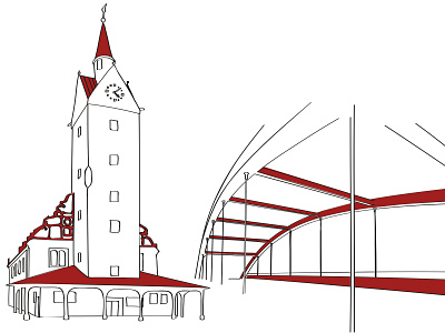 Bridge and city hall artwork design free art gesture handdrawn illustration line art not to tight rough vector