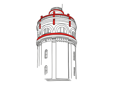 Water Tower artwork design free line art handdrawn illustration not so perfect rough