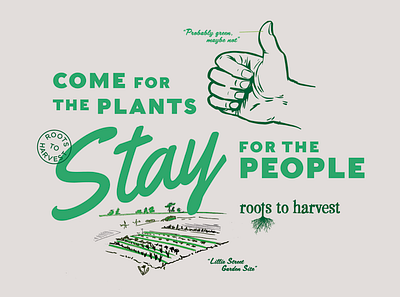 Come for the plants garden illustration illustration design people planting thumbs up