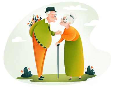 Still loving you character couple desgin flowers grandma grandpa illustration love marriage old spring valentine