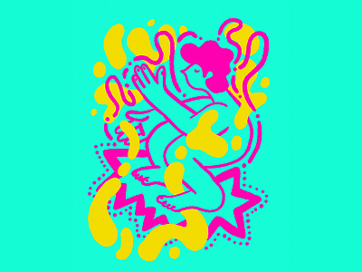 slip away blue character illustration pink shapes yellow