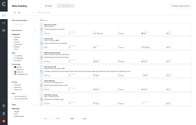 Data Catalog application ui b2b catalog data platform ui ui design