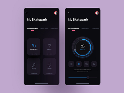 Skatepark IoT UI app design mobile skateboarding ui ux