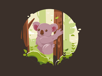 Koala Hanging on Tree anggitsoey animal flat flatdesign forest happy icon illustration kid illustration koala tree vector