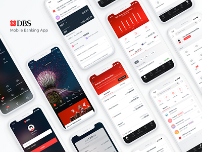 DBS Digibank banking black black white financial ios app design light mobile app mobile app design mobile ui red