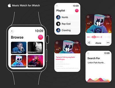 Apple Watch Music App apple music apple watch apple watch mockup clean dark ui design music simple typography ui uidesign ux