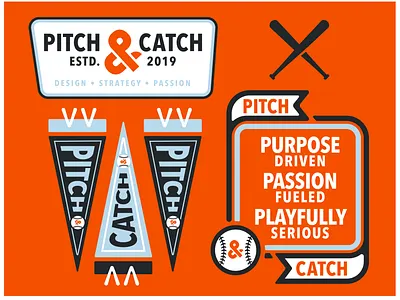 Pitch & Catch Creative Badge badge badge design badgelogo baseball branding icon illustration logo patch social typography