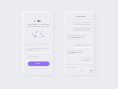 Mobile messenger - Neumorphism app app design clean design dribbble illustration messenger neumorphic neumorphism skeuomorph skeuomorphism ui ux webdesign