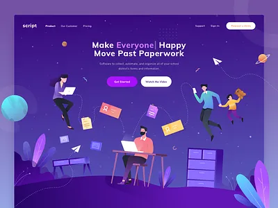 Paperwork Education Landing Page colorful design desktop education flat gradient illustration landing page people space ui ux vector web