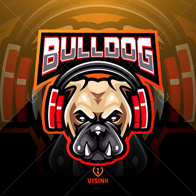 Bulldog wearing headphones esport mascot logo animal logo branding design dog esport esports game design graphic design illustration logo mascot logo pitbull