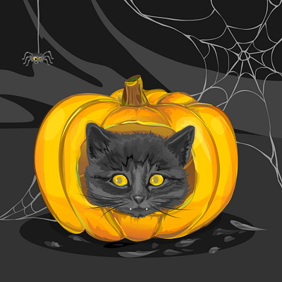 MEOWloween black cat halloween illustration pumpkin vector