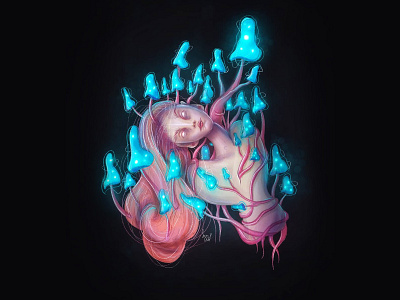 Procrastination art artist artwork girl illustration mushrooms procreate