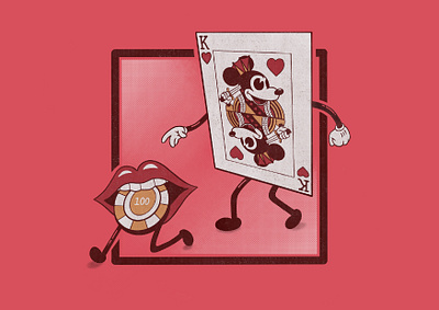 Chip Chase cards cartoon cartoon character character illustration king of hearts lips mickey mouse poker retro vintage