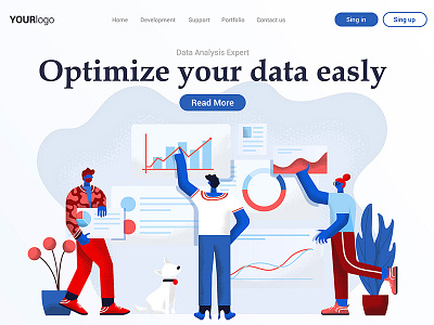 Landing Page design business creative data illustration landing man people teamwork template woman