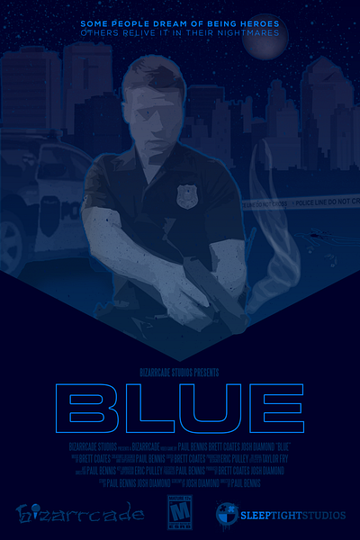 BLUE poster abstract blue gun minimalist movie poster night police poster skyline