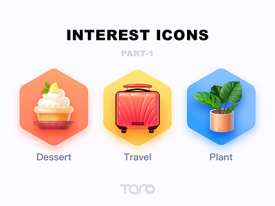 Interest Icons 1 app colorful cupcake dessert flat food graphic design icon illustration luggage monstera plant travel ui vector