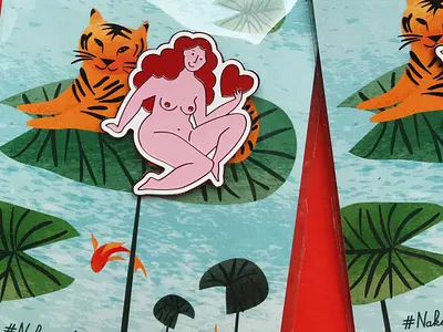 Naked Annie. Pin bloom character design flat flower girl green illustration love naked nature pin tiger vector