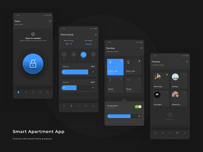 Smart Home or Smart Apartment App branding clean dark mode dark theme icon illustration ios app design iot mobile app smart home smarthome typography ui design ux design