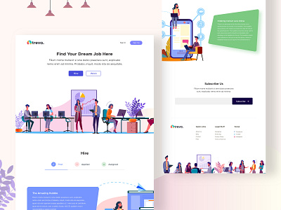 Treva - Job Hiring Platform Landing Page (Sketch Freebie) design flat illustration landing page travel travel agency traveling travelling ui ux vector web website