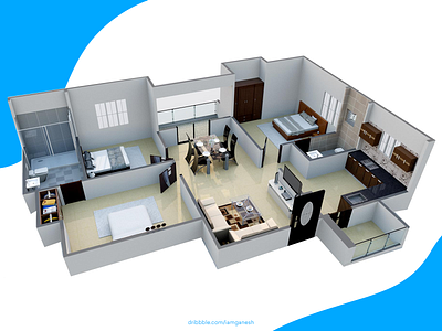 3D Floor Plan Exploration 3d illustration 3dsmax autocad building design dimention engineering floor plan home illustration interior isometric modeling plan property renders