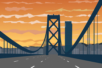 Oakland bridge illustration illustrator oakland sunset vector