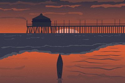 Orange County beach illustration illustrator orange county sunset vector