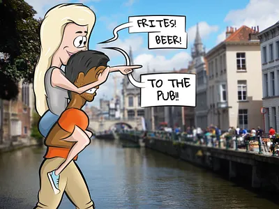 traveller couple big character art illustration travel vector