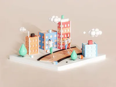 Running 3d 3d animation building character game graphicdesign homepage house illustration interface isometric landing page lowpoly people render road vector vectors web webdesign