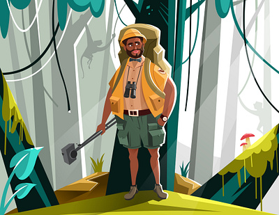 Jungle 2d adobe illustrator animals art basic beard character concept creation creative design drawing illustration inspire jungle man modern photographer simple vector