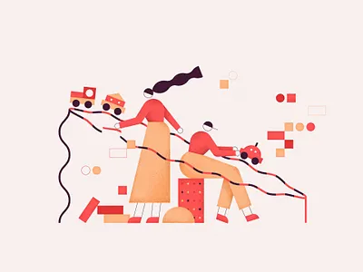 Data Connecting 2d ai artificial intelligence block character computer design geometry girl graphic icon illustration network pattern red texture toy train vector woman