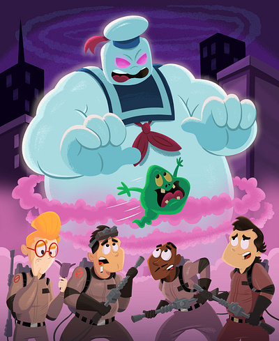 Bustin 80s ghostbusters illustration ipadpro kidlitart marshmallow marshmallow man procreate slimer spooky stafy puft